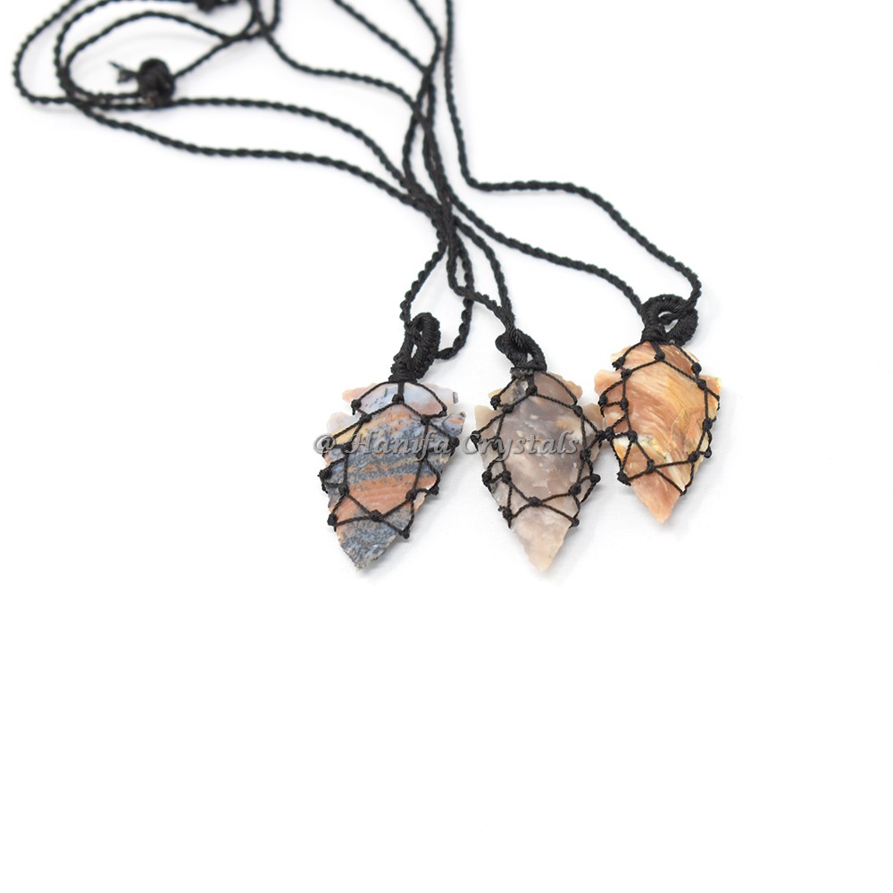 Indian Agate Hand Made Arrowheads Necklace