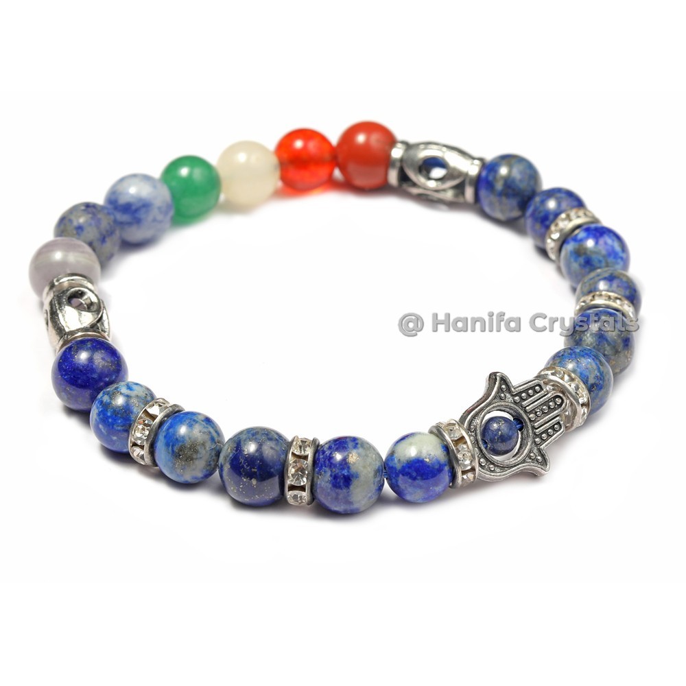 Lapis Lazuli With Hamsa 7 Chakra Bracelet