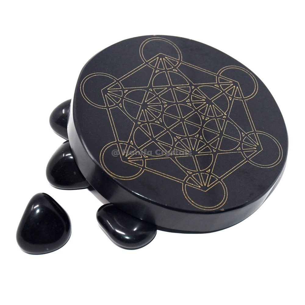 Metatron Engraved Black Agate Coaster