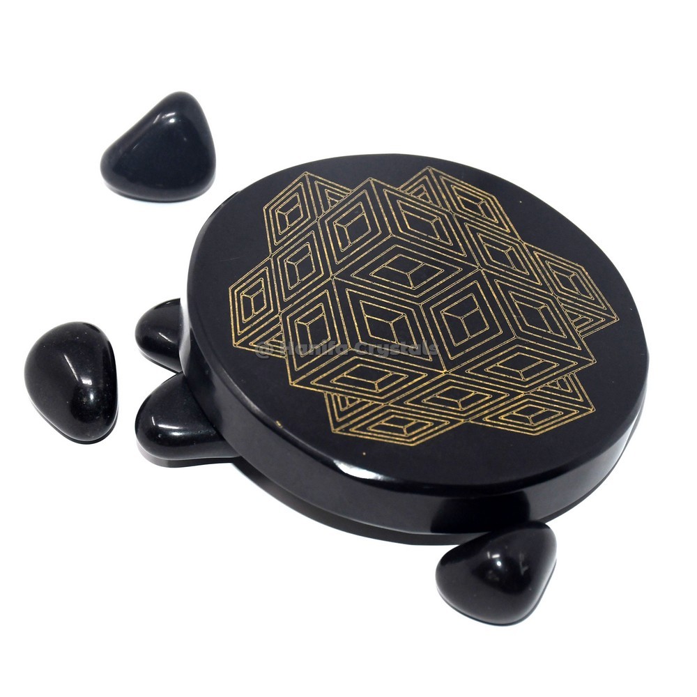 Healing Energy 3D Symbol Engraved Black Agate Coaster