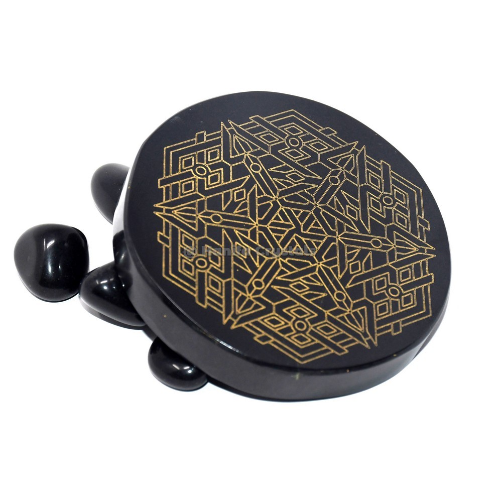 New Healing Symbol Engraved Black Agate Coaster