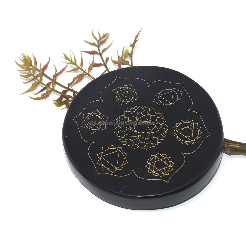 7 Chakra Engraved Black Agate Coaster