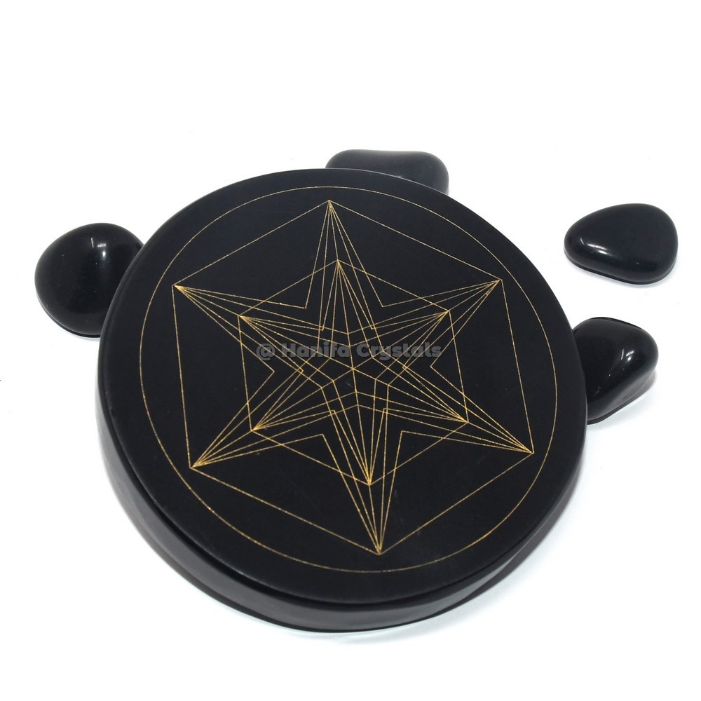 Pentagram Engraved Black Agate Coaster
