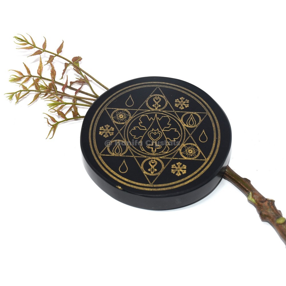 Accent Old Symbols Engraved Black Agate Coaster