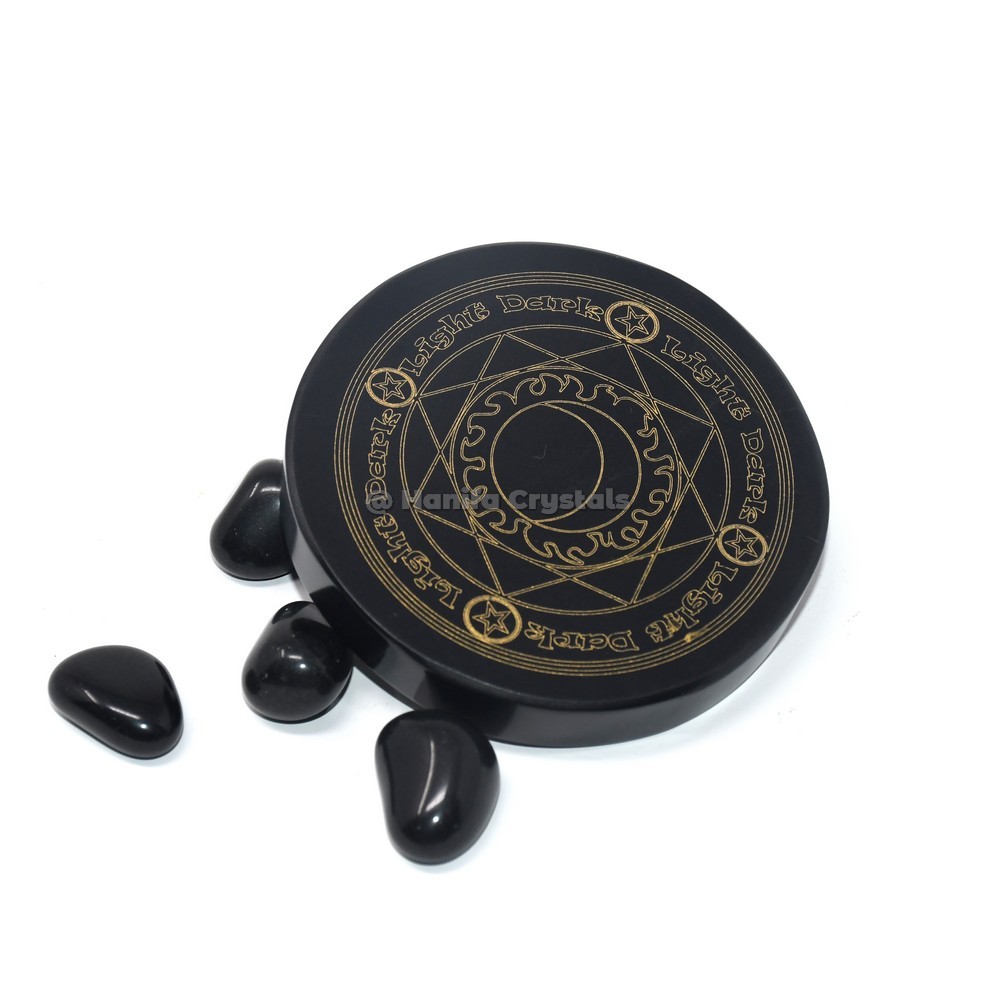 Moon With Direction Engraved Black Agate Coaster