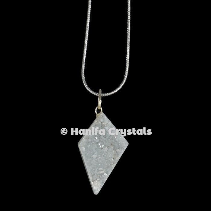 Kite Shape Druzy with Silver Chain Pendant