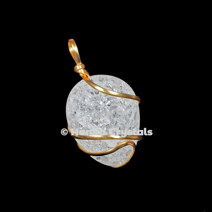 Crystal with Golden Wire Wrap Pendant