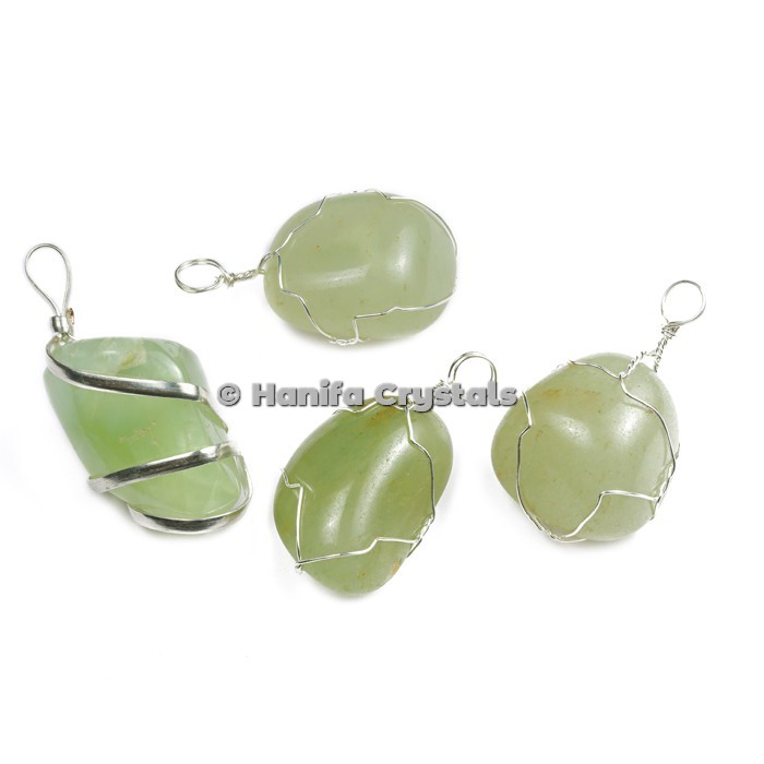 Green Aventurine Tumbled Pendants with Wire Wrap