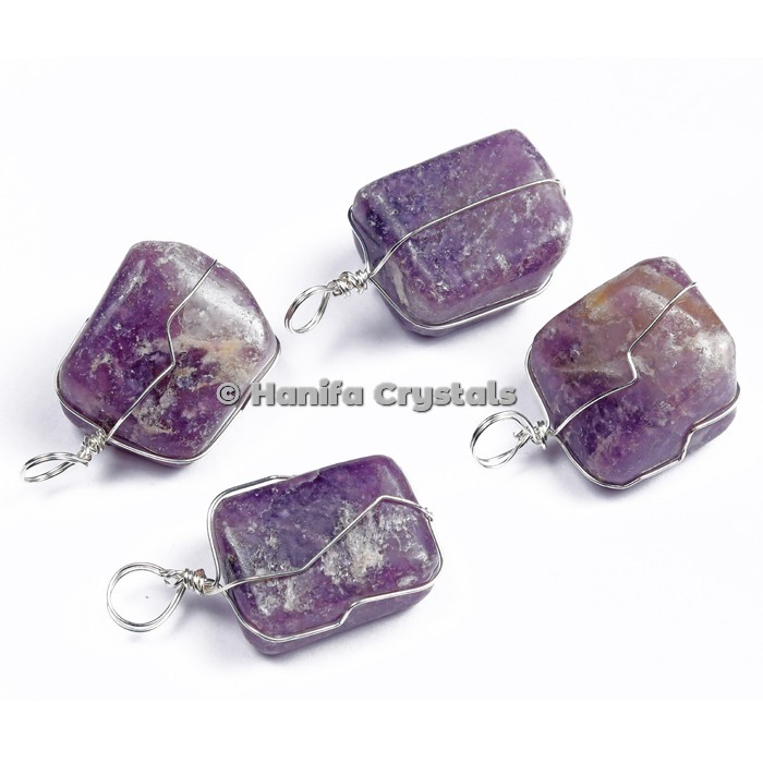 High Quality Amethyst Tumbled Pendants with Wire Wrap