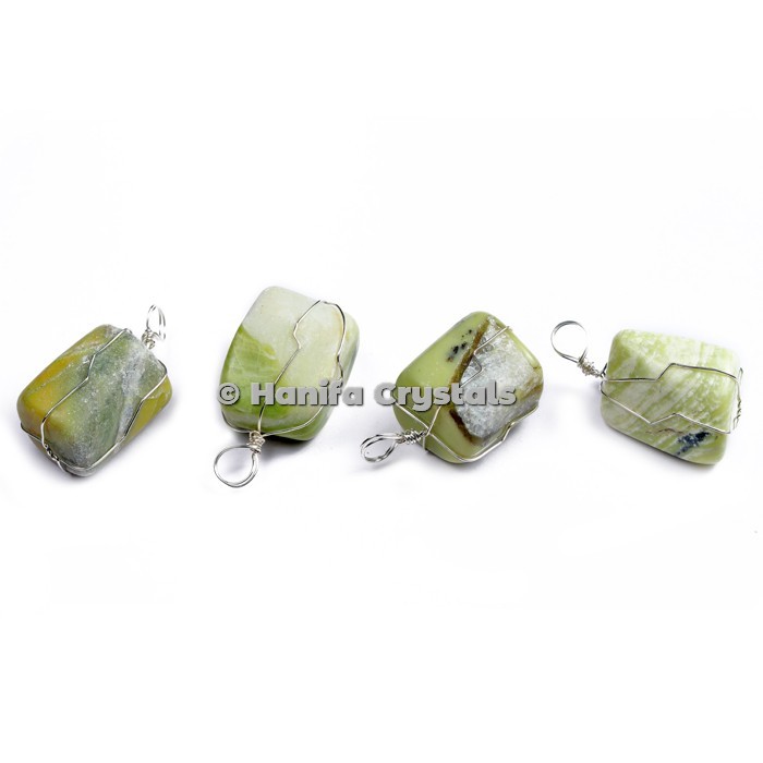 Serpentine Tumbled Pendants with Wire Wrap