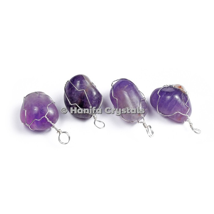 Amethyst Tumbled Pendants with thin Wire Wrap