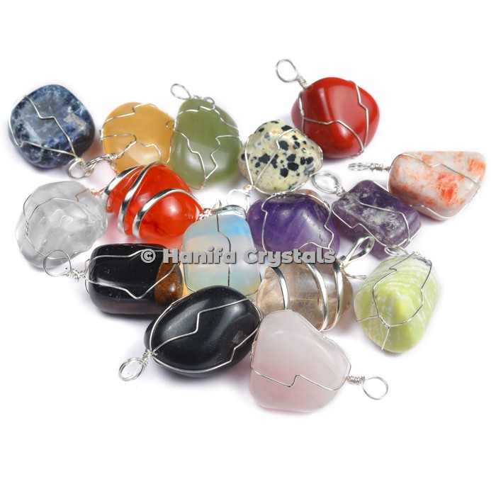 Multi Stone Tumbled Pendants with Wire Wrap