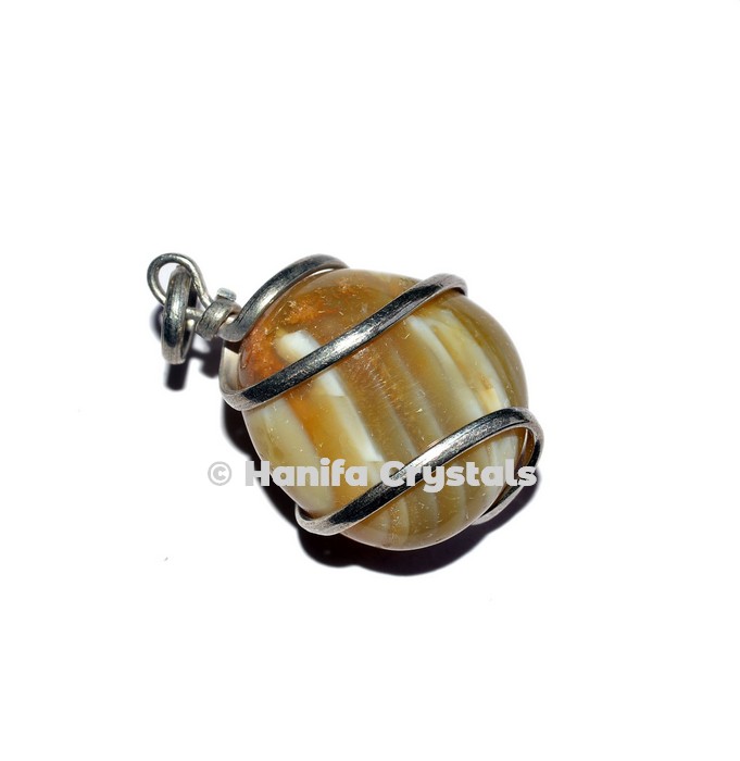 Banded Agate Wire Wrap Tumbled Pendant
