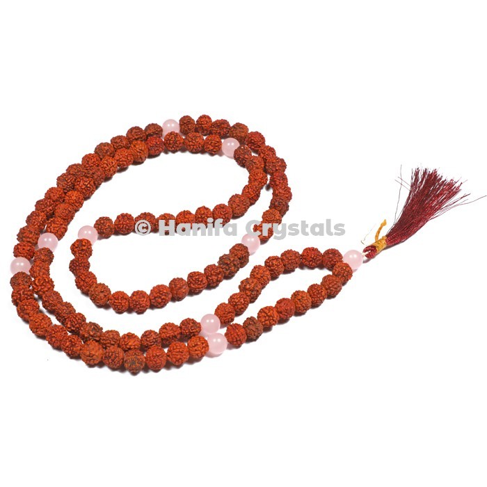 Rudraksha 108 Beads Japa Mala With Rose Quartz
