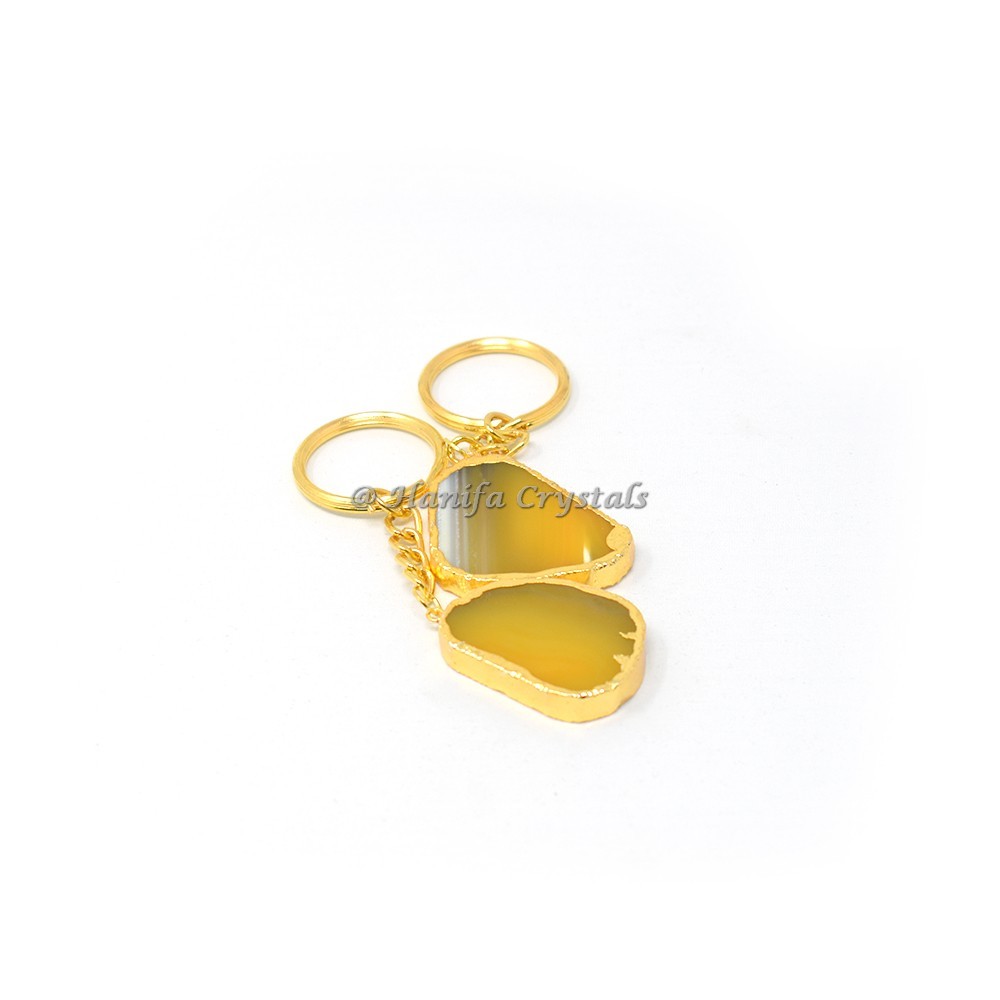 Yellow Onyx Electroplated Slices Keyring