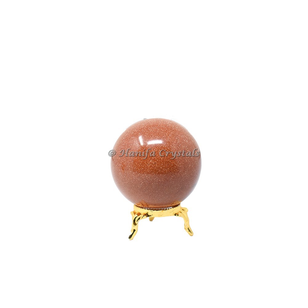 Gold Sunstone Sphere With Brass Stand