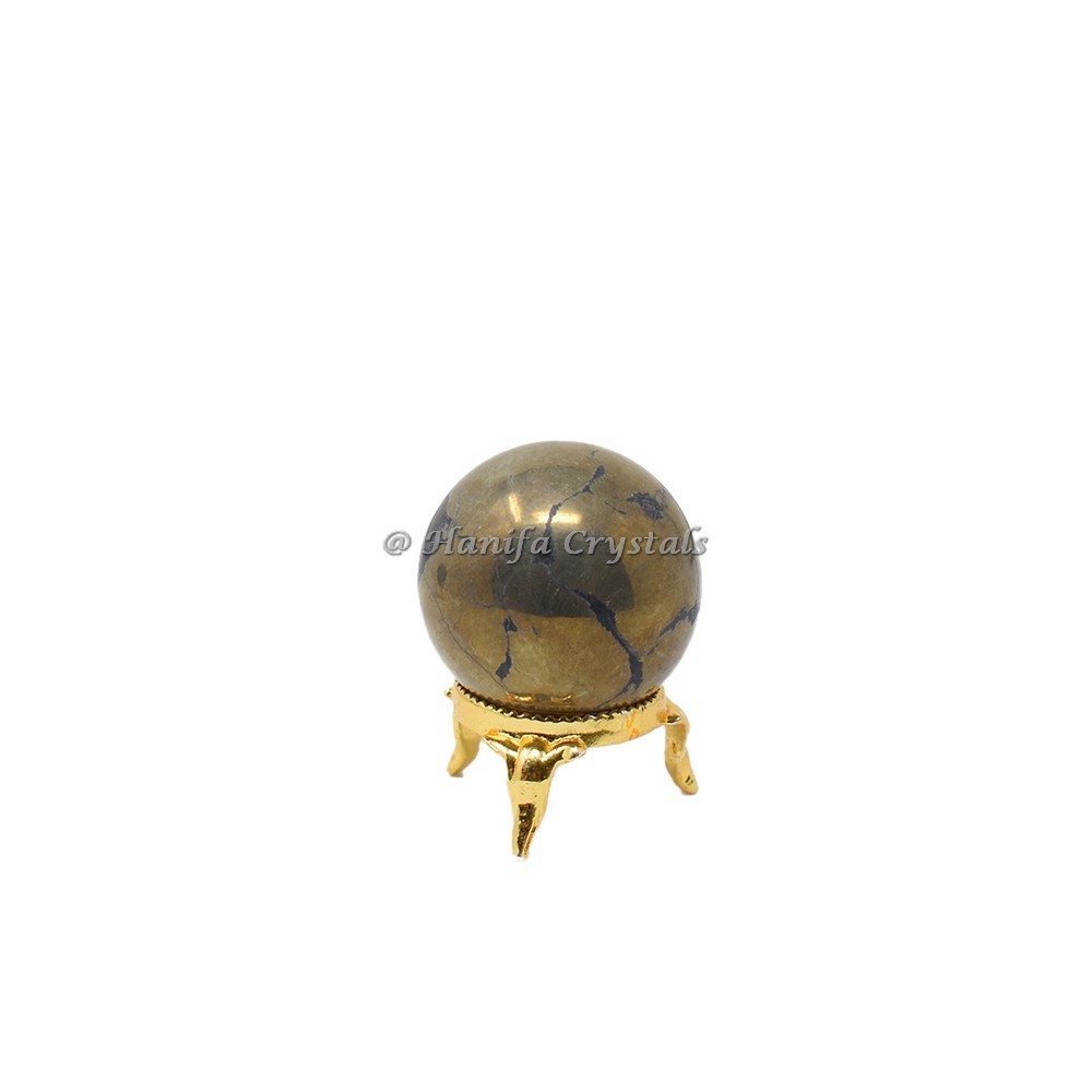 Pyrite Stone Sphere With Brass Stand