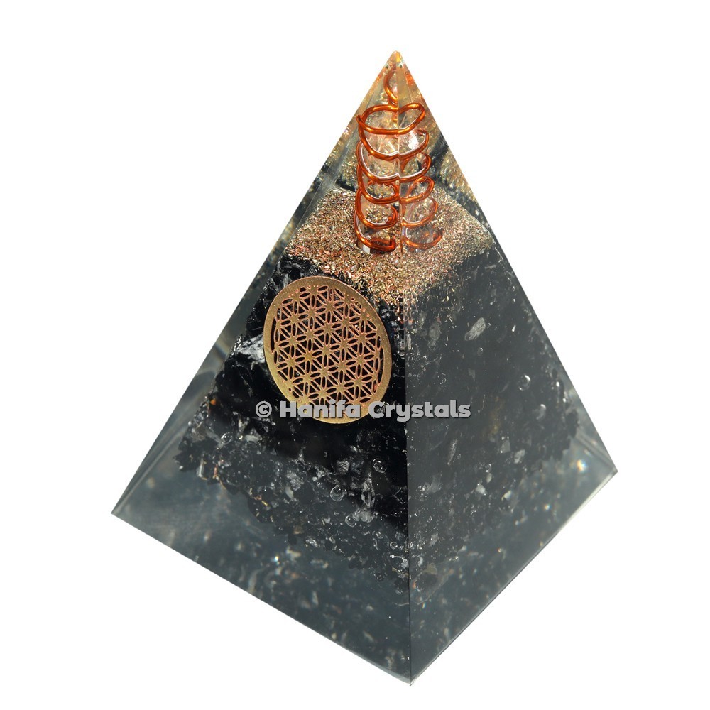 Black Tourmaline Pyramid With Flower of life