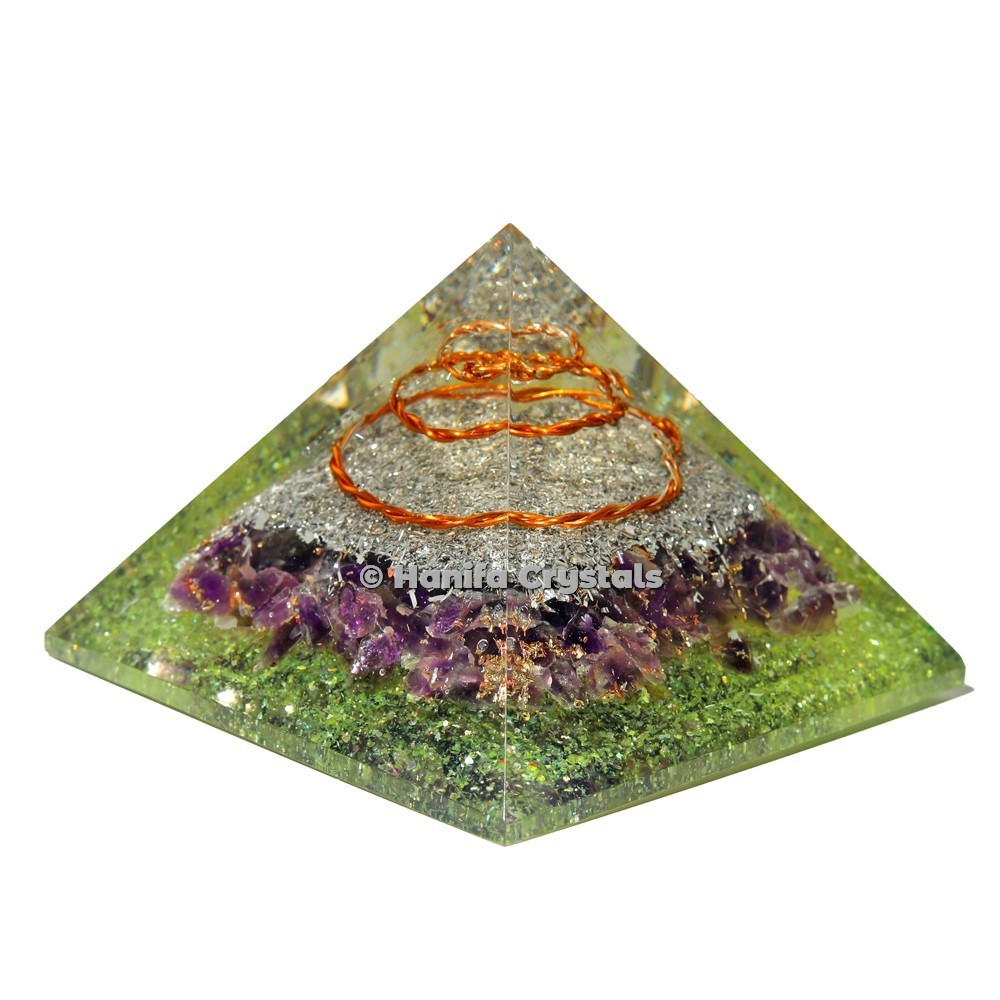 Amethyst Orgonite Emf Protection Pyramid with Peridot Stone