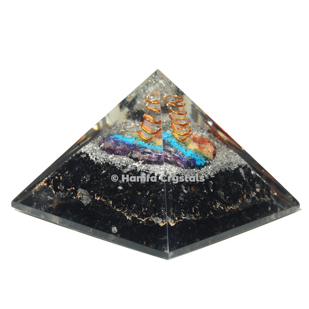 Black Tourmaline Orgonite Emf Protection Pyramid with seven chakra Stone