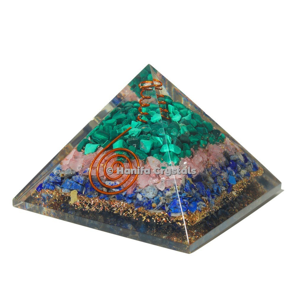 Malachite, Rose and Lapis Lazuli Orgonite Emf Protection Pyramid