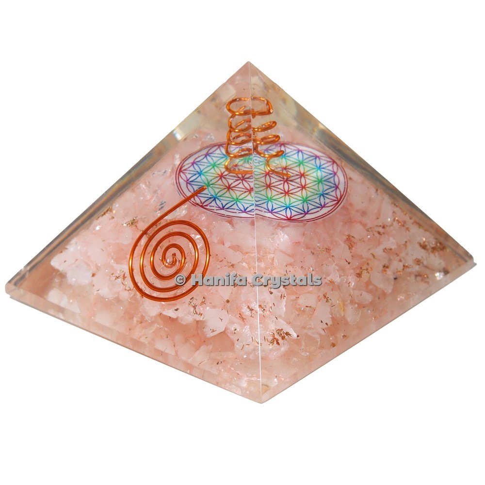 Rose Quartz Orgonite Emf Protection Pyramid with Flower Of Life