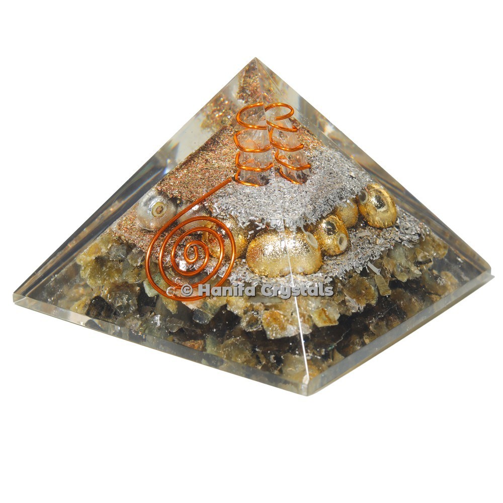 Labradorite Orgonite Emf Protection Pyramid With Metal Ball