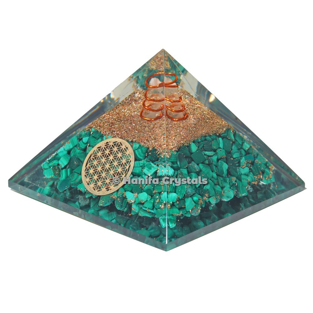 Malachite Orgonite Pyramid with Flower Of Life