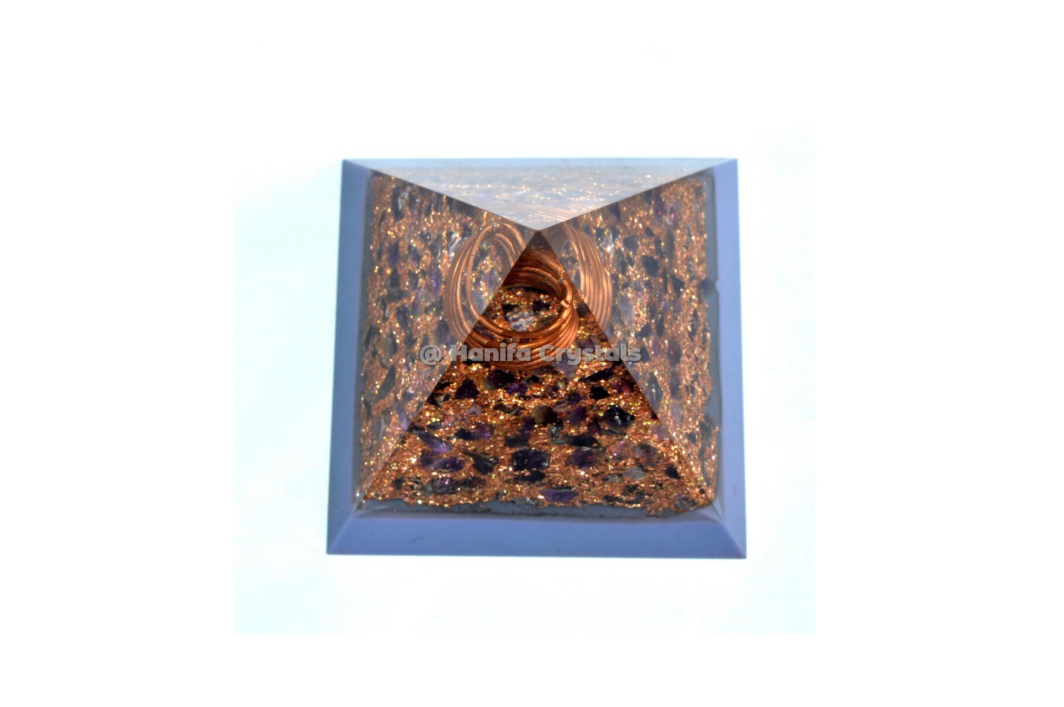 Amethyst With Copper Orgonite Crystal Pyramids