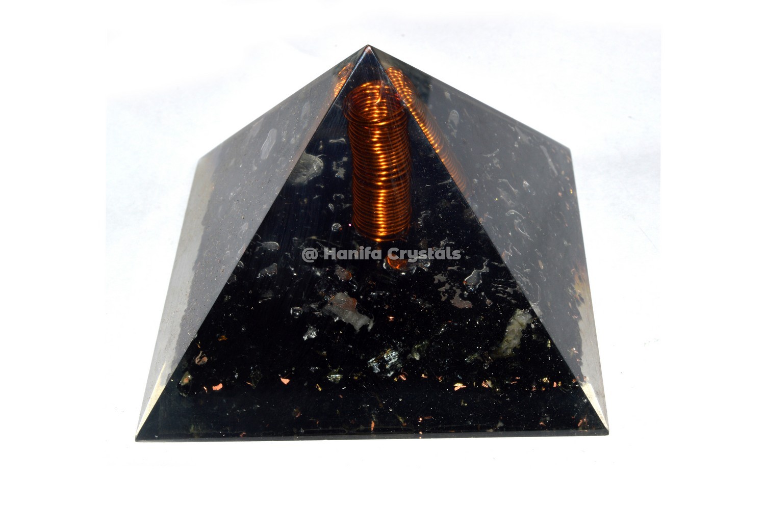 Black Tourmaline With Crystals Point Orgone Pyramid