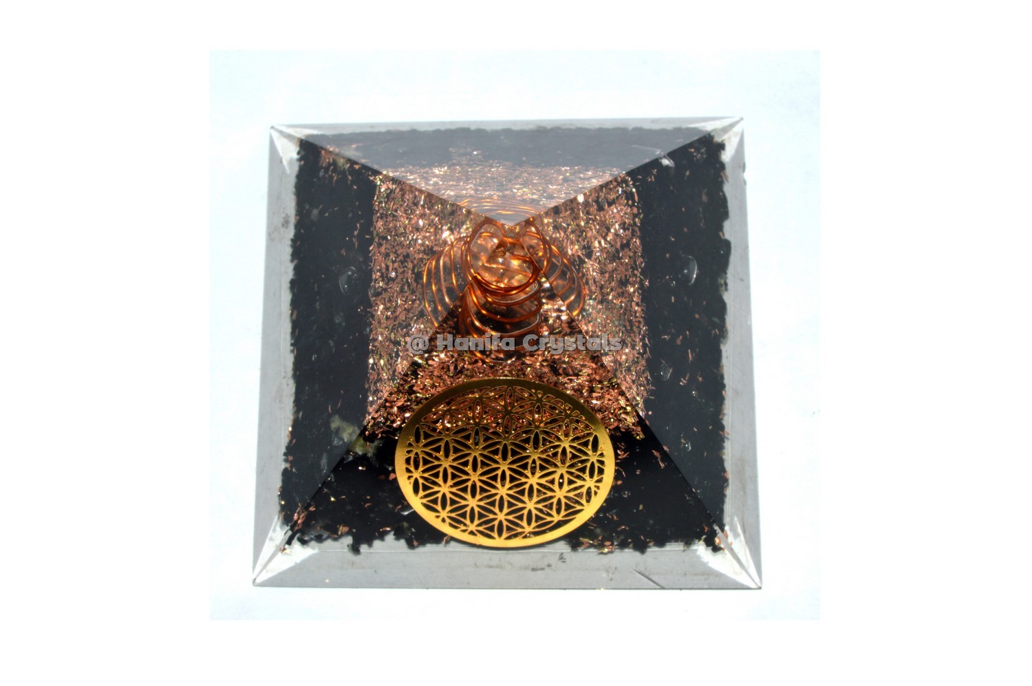 Black tourmaline With Flower Of Life Orgone Pyramid