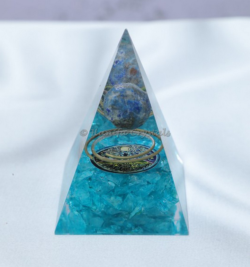 Aquamarine With Lapis Lazuli Ball Orgonite Pyramid