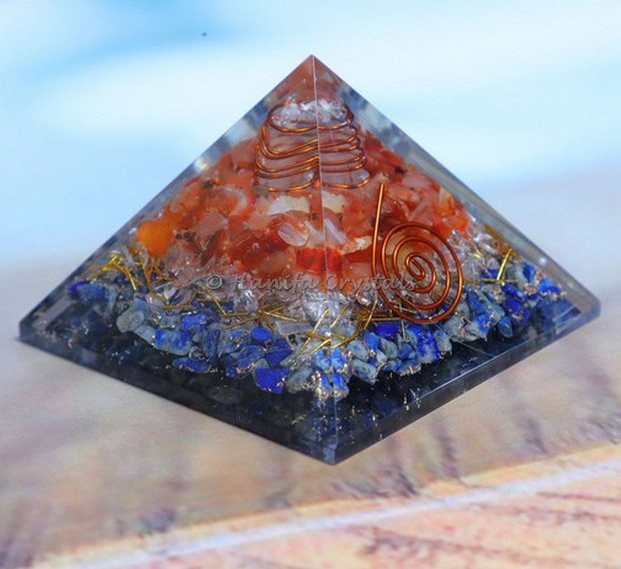 Lapis With Crystal And Carnelian Orgonite Pyramid
