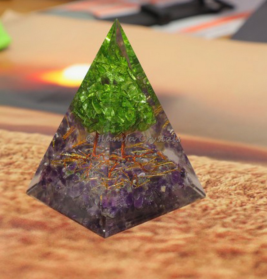 Amethyst With Peridot Money Tree Orgonite Pyramid