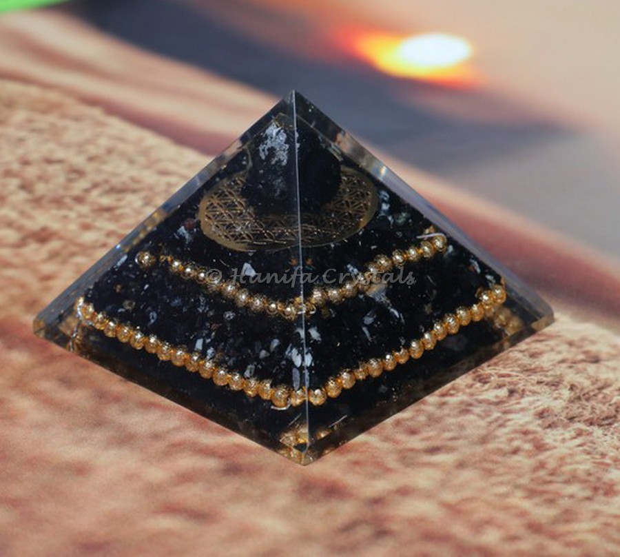 Flower of Life with Black tourmaline Sphere Orgonite Pyramid