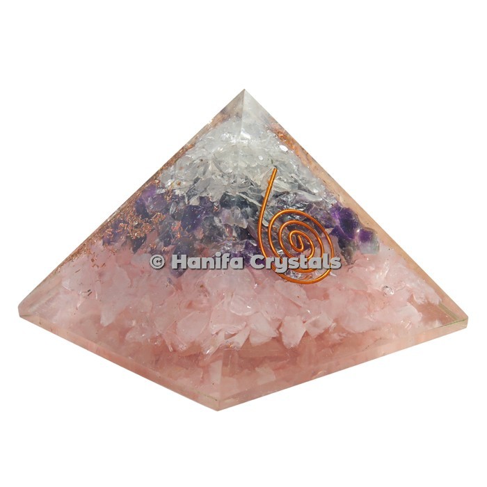 Crystal Rose Quartz Amethyst Layer Orgonite Pyramids