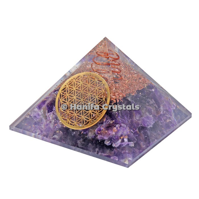 Amethyst With Flower Of life Orgonite Pyramids