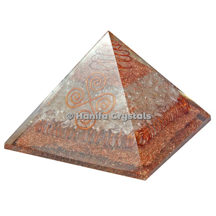 Crystal Quartz With Copper Energy Orgonite Pyramids