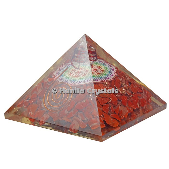 Red Jasper Flower Of Life Printed Orgonite Pyramids