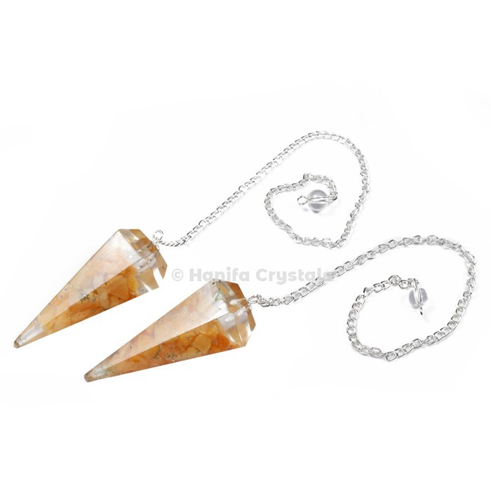 Golden Quartz Orgone Pendulum with Silver Chain