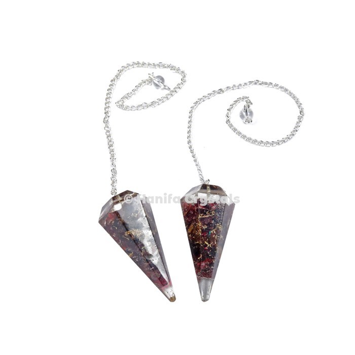 Garnet Orgone Pendulum with Silver Chain