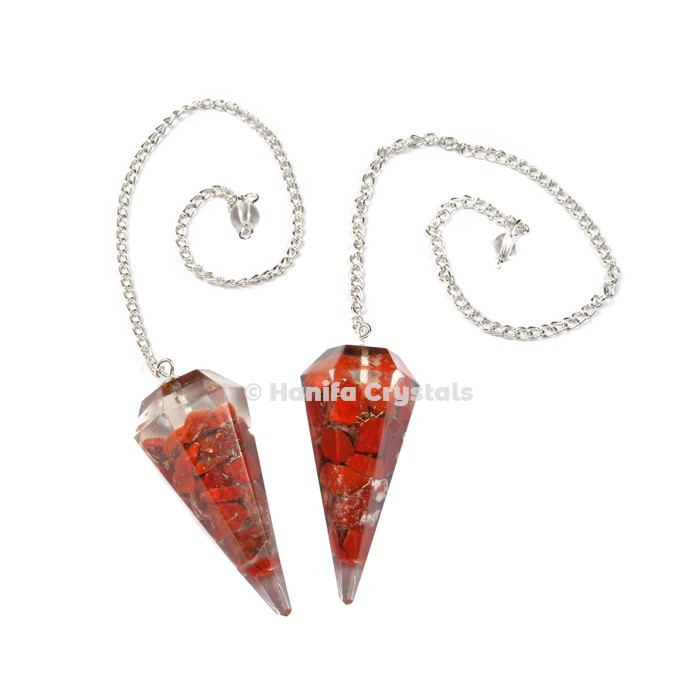 Red Jasper Orgone Pendulum with Silver Chain