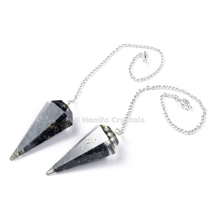Black Tourmaline Orgone Pendulum with Silver Chain