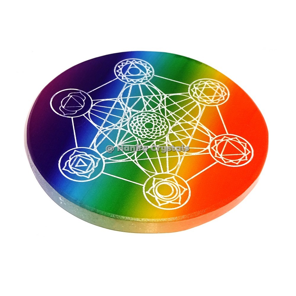 Selenite Rainbow Healing Crystals Chakra With Metatron Engraved Coaster