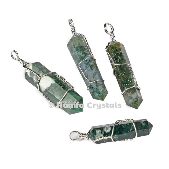 Tree Agate with Double Terminated Wire Wrap Pencil Pendant