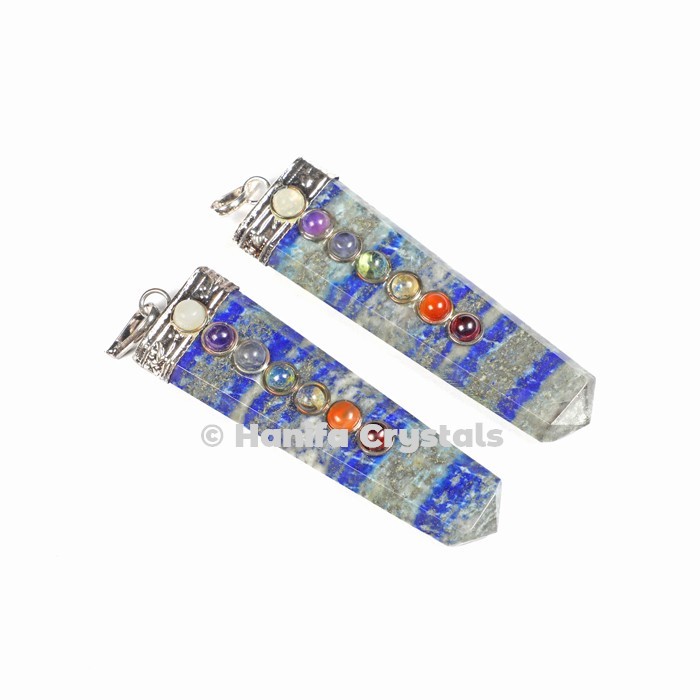 Lapis Lazuli with Seven Chakra Stones & Silver Cap Pencil Pendant
