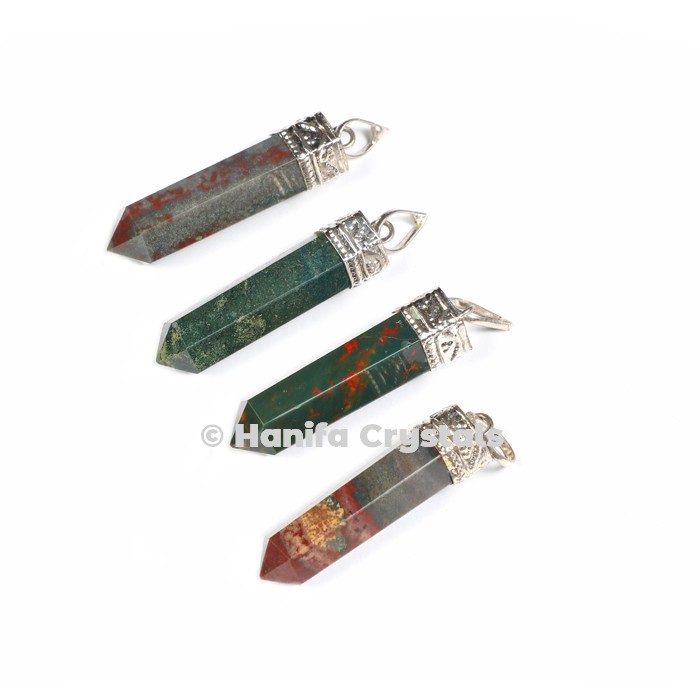 Blood Stone with Silver Cap Pencil Pendant