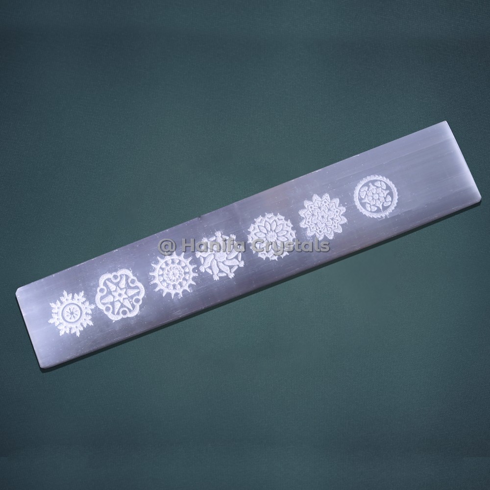 Engraved Chakra Symbol Selenite Massage Wand