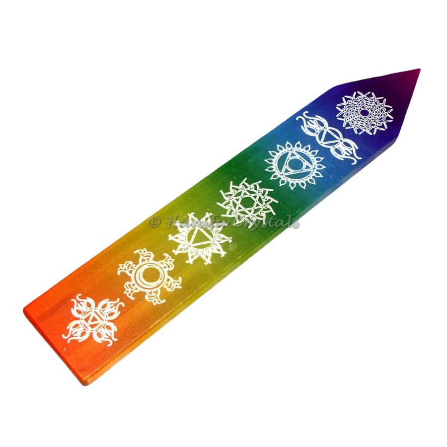 Rainbow Selenite Chakra Engraved Wand