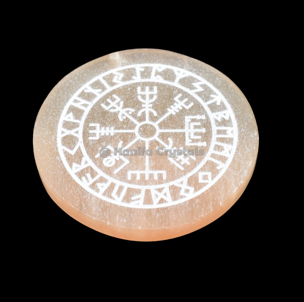 Helm Of Awe Engraved Selenite Charging Disc